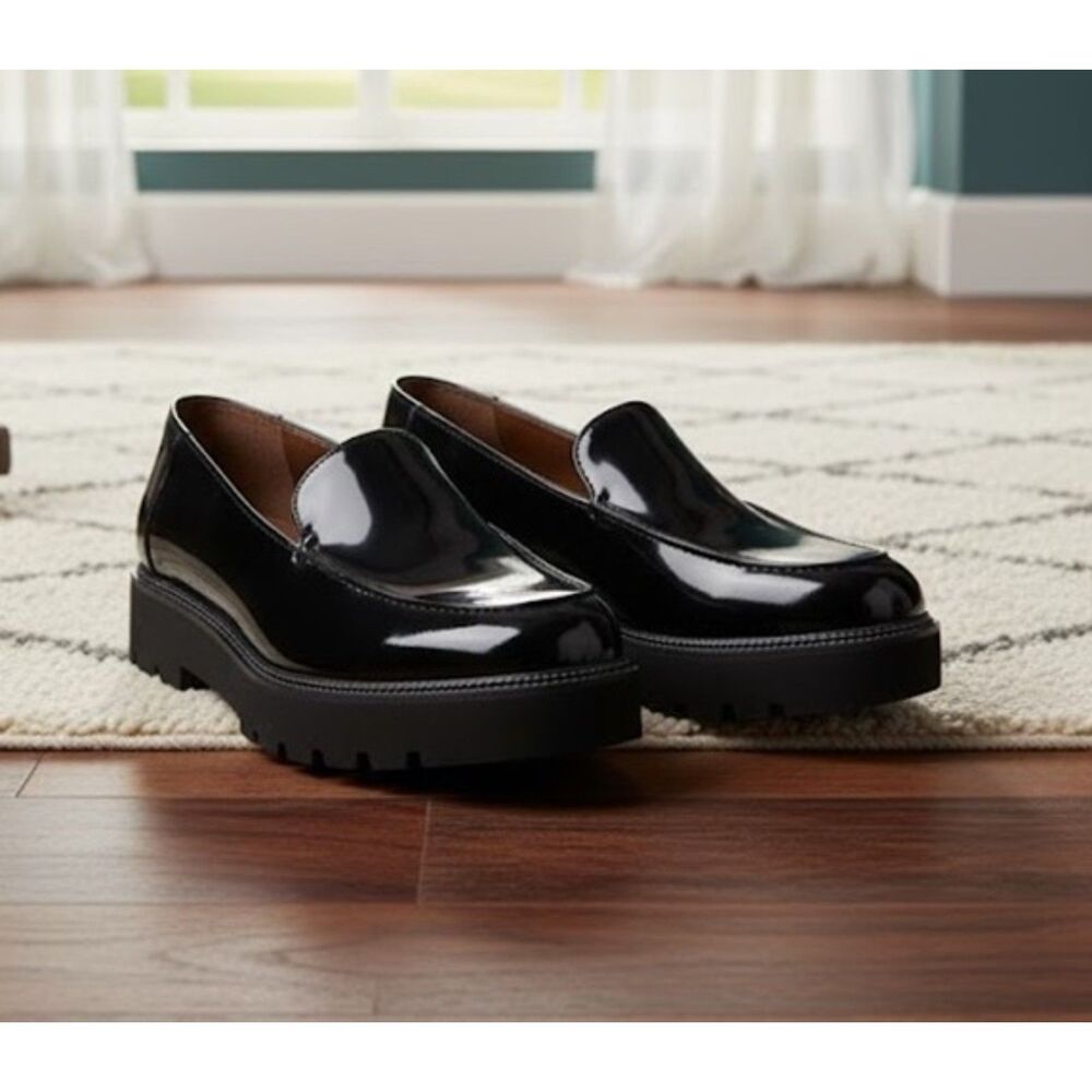 Franco Sarto Loafers Static Platform Black Patent Leather Retail $99 Size 8
